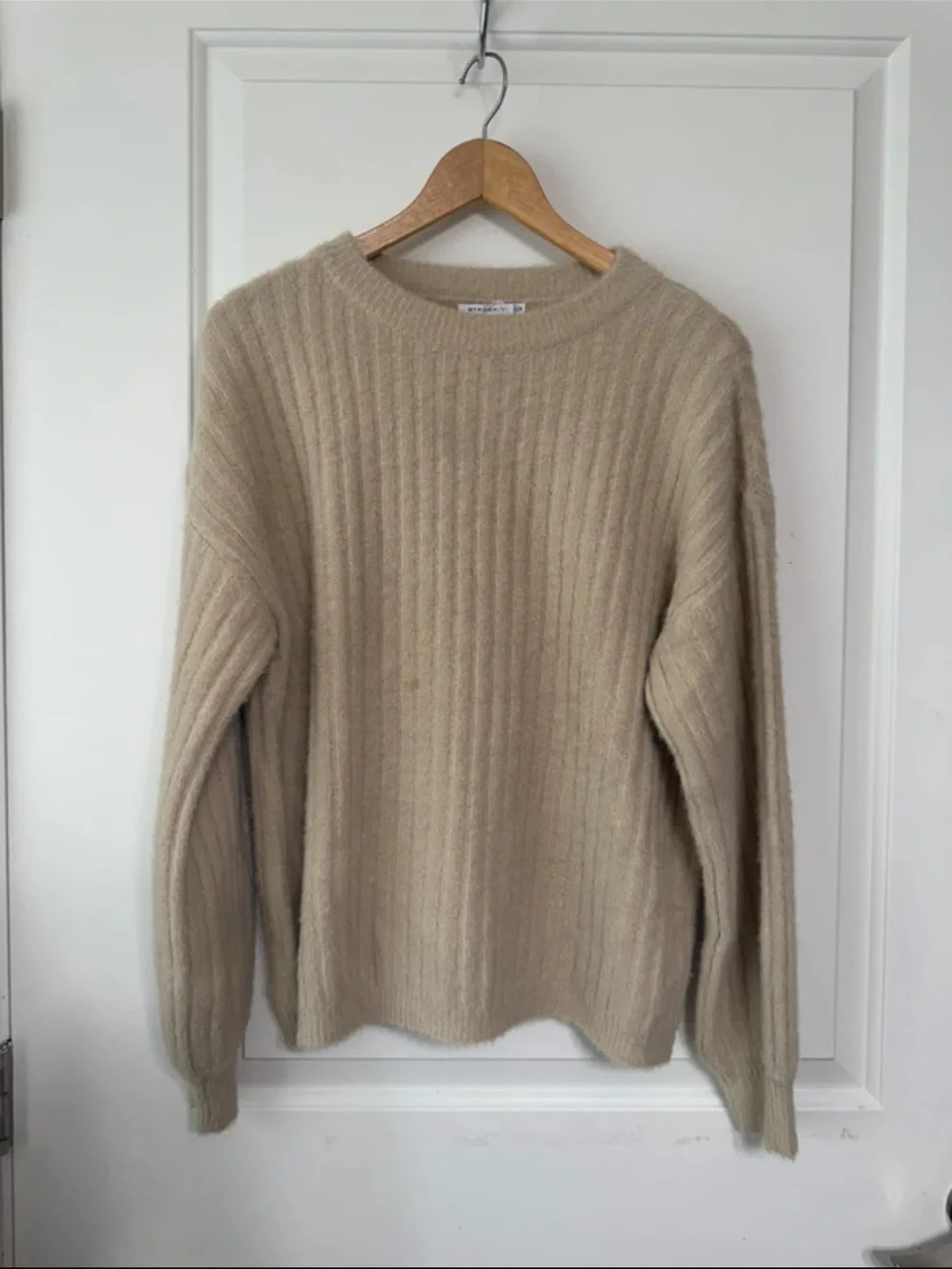 Classic Crewneck Ribbed Sweater in Beige